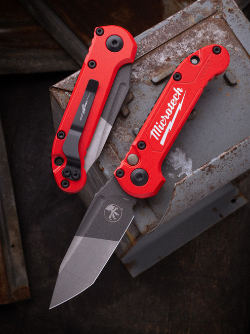 Microtech LUDT T/E Auto Folder Red and Black Themed Aluminum Body w/ M390MK Two Toned Plain Edge Blade (3.5") 1136-1MWS
