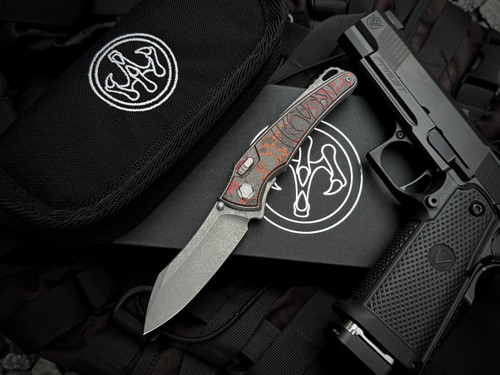 G&G Hawk Talon Hawk Lock Folder FatCarbon Mars Valley Inlaid Tumbled Titanium w/ M390 Tumbled Plain Edge Blade (3.5")