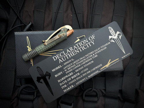 Marfione Custom Siphon II Ink Pen Antique Green Frag Pattern Titanium Body w/ Bronze Titanium Lever and Stonewash Finish Copper Cartridge Tube
