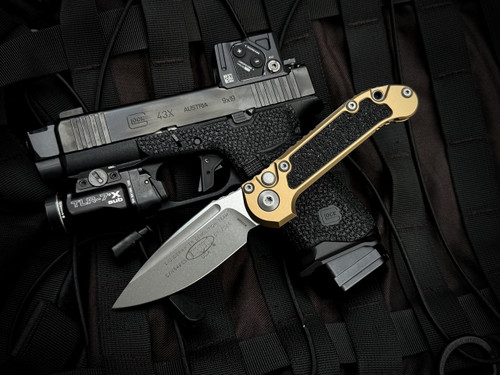 Microtech Knives Gen III LUDT Auto Folder Tan Aluminum Body w/ M390MK Apocalyptic Plain Edge Blade (3.5") 1135-10APTA