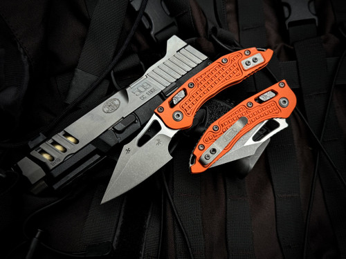 Microtech M-Stitch RAM-LOK Folder Orange Frag Pattern Aluminum Body w/ M390MK Apocalyptic Plain Edge Blade (3") 169MRL-10APFROR