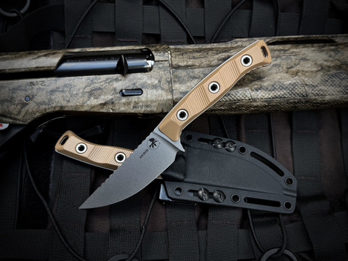 Microtech Knives Akris Fixed Blade Dark Earth G10 Scales and Black Kydex Sheath w/ M390MK Stonewashed plain Edge Blade (3.7") 95-10DE-5