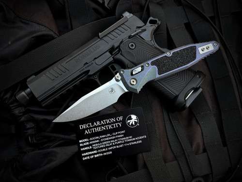 Marfione Select Socom Elite Clip Point RAM-LOK Folder Stonewash Nebula Green Titanium Body and Purple Titanium Accents w/ M390MK Stonewashed Plain Edge Blade (3.8") 160RL-10MS10