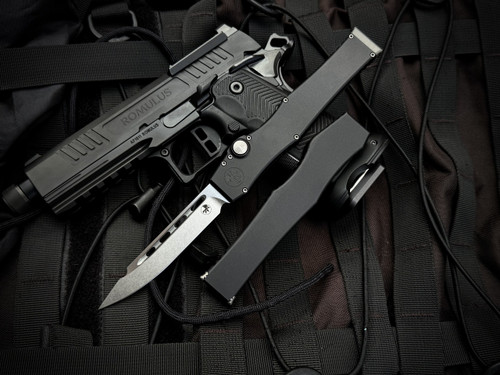 Marfione Select Halo III Clip Point Single Action OTF Black Aluminum Body w/ M390MK Stonewashed Plain Edge Blade