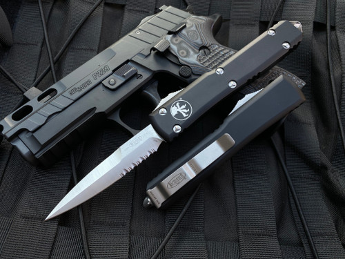 Microtech Ultratech Bayonet Black Aluminum Body w/ Satin Partially Serrated Blade (3.4") 120-5