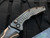 Heretic Knives Custom Medusa Auto Folder Full DLC Titanium Frag Pattern Body and Fat Carbon Snakeskin + DLC Pocket Clip and Button w/ Baker Forge Damascus Recurve Blade