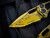 Heretic knives Medusa Auto Folder Yellow Cel Shading Cerakote Aluminum Body w/ Magnacut Yellow Recurve Plain Edge Blade (3") H012-CS-YW