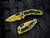 Heretic knives Medusa Auto Folder Yellow Cel Shading Cerakote Aluminum Body w/ Magnacut Yellow Recurve Plain Edge Blade (3") H012-CS-YW