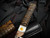 Koji Hara Custom Fixed Blade "Sun and Moon" Zebra Wood and 316 Stainless and 24K Gold inlaid Sun and Moon Handle w/ Cowry-Y Mirror Polished Plain Edge Blade and Zebra Wood Sheath