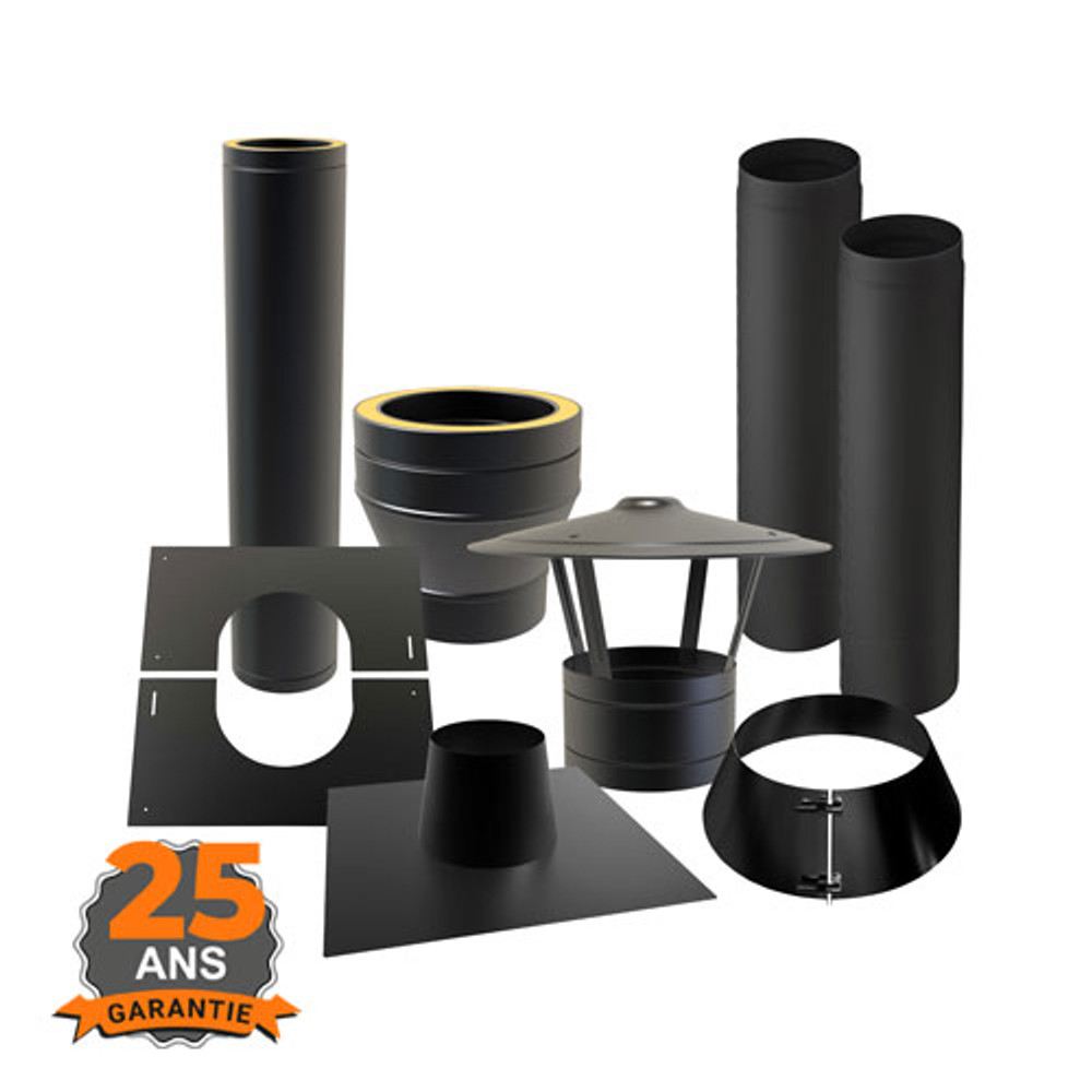 Premium kit Veranda toit plat avec plaque de toit en aluminium 0 ° sortie de poêle intérieure 150 mm RAL 9004