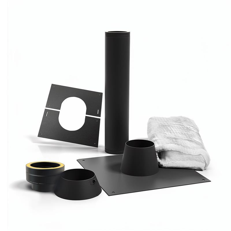 Kit de traversée de toit premium noir Ø175 mm avec plaque de toit en aluminium pour toit plat