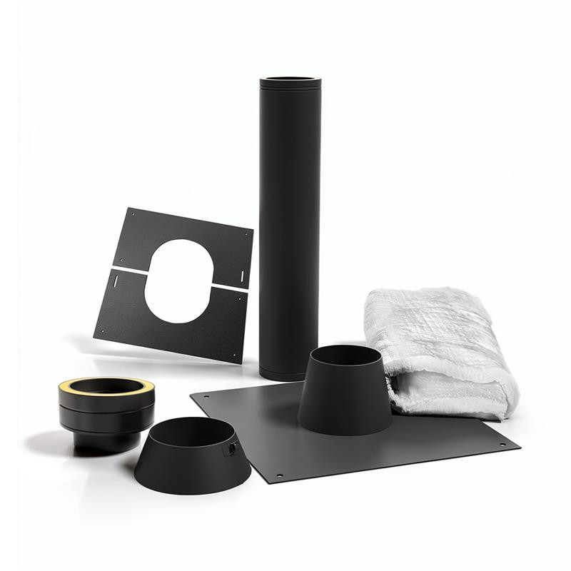 Kit de traversée de toit premium noir Ø180 mm avec plaque de toit en aluminium pour toit plat