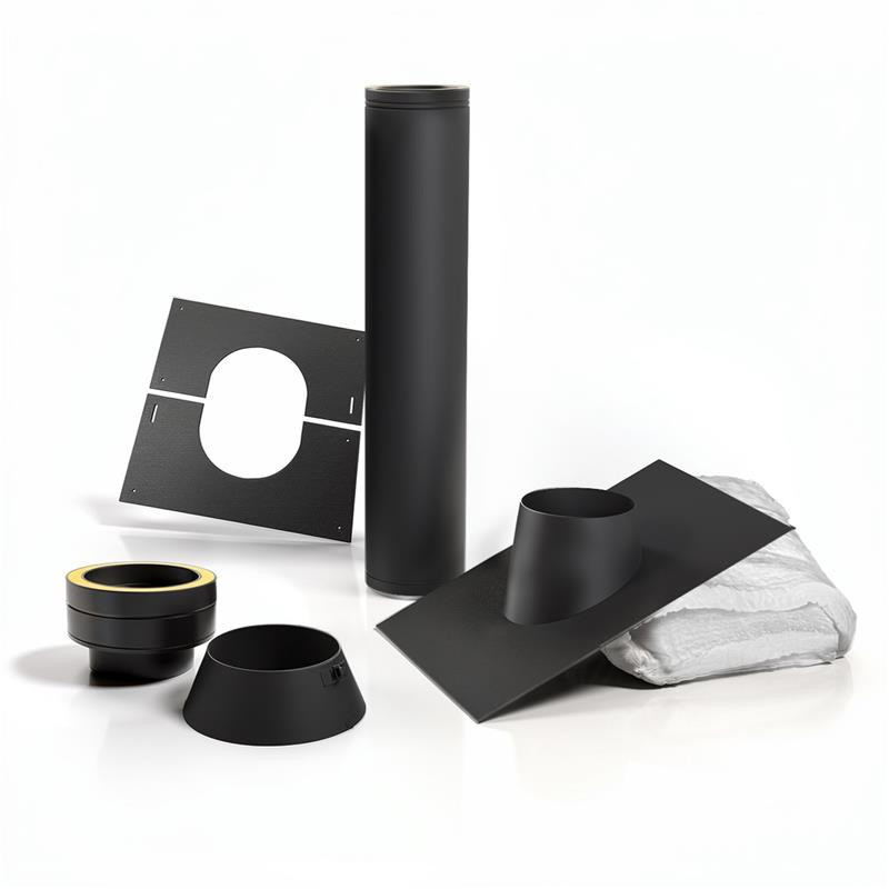 Kit de traversée de toit premium noir Ø180 mm avec plaque de toit en aluminium pour toit en pente