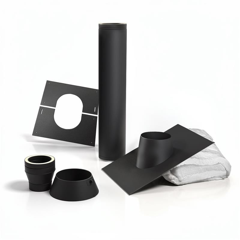 Kit de traversée de toit premium noir Ø200 mm avec plaque de toit en aluminium pour toit en pente