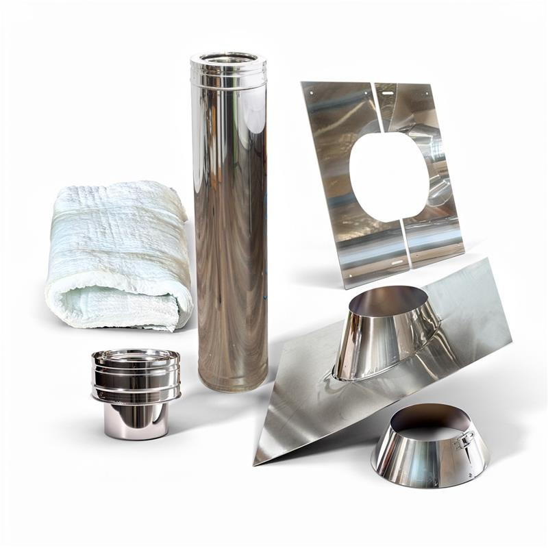 Kit de traversée de toit standard inox Ø150 mm avec plaque de toit en aluminium pour toit en pente