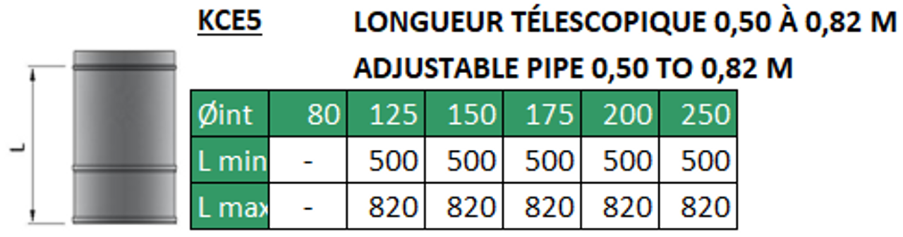 Longueur télescopique 500-800 mm Ø 150mm - Tubage Center