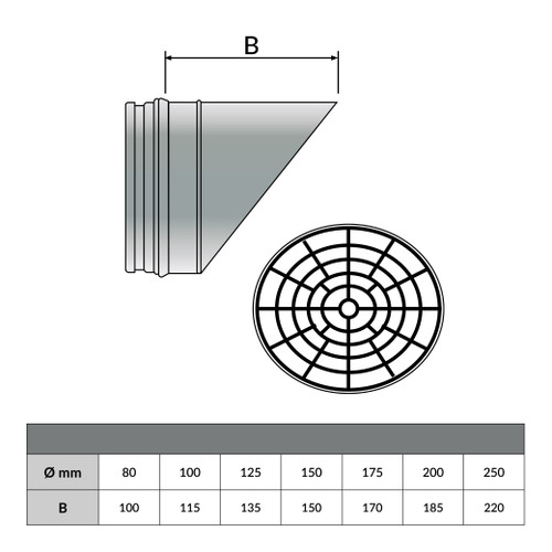 Horizontal embout Ø 150 mm - Dessin géométrique