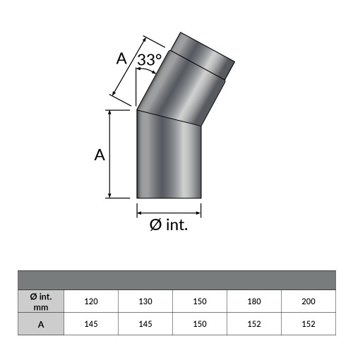 Coude fixe 30° Ø 200mm - Dessin géométrique