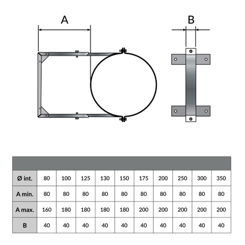 Support mural réglable 80-180 mm pour SP 150 mm et DP 100 mm - Dessin géométrique