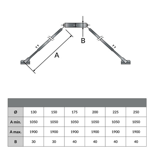 Kit d'ancrage avec support à haubans pour SP 200 mm et DP 150 mm noir - Dessin géométrique