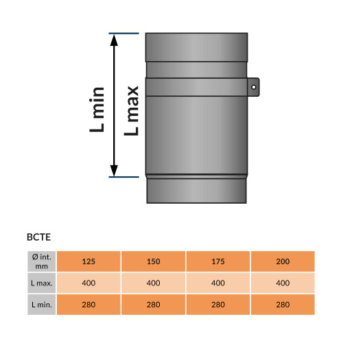 Tuyau de poêles longueur télescopique 25-40 cm Ø 150 mm acier inoxydable - Dimensions
