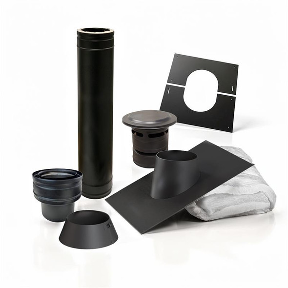 Kit de traversée de toit standard noir Ø150 mm avec plaque de toit en aluminium pour toit en pente