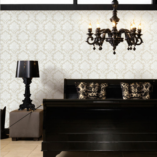 Damask Wallpaper - Cream and White