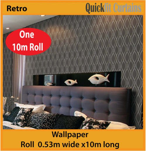 Retro Wave Wallpaper - Black Charcoal Silver