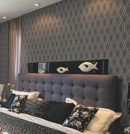 Retro Wave Wallpaper - Black Charcoal Silver
