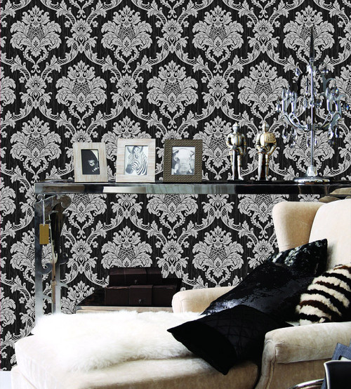 Damask Wallpaper - Black and White