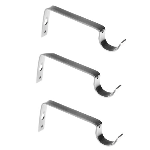 3 PC Chrome Curtain Rod / Pole Brackets
