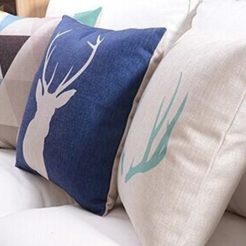 Scandinavian Cushion Covers Blue Deer and Aqua Antlers
