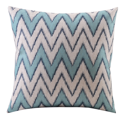 Blue and Aqua Zig Zag Linen Cushion Cover