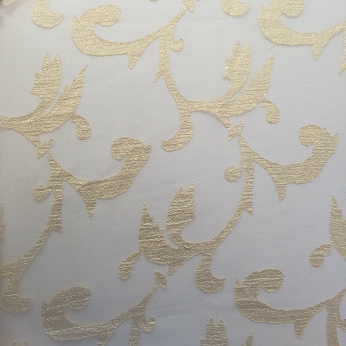 Sheer Eyelet Gold Scroll Patterned Fabric Swatch