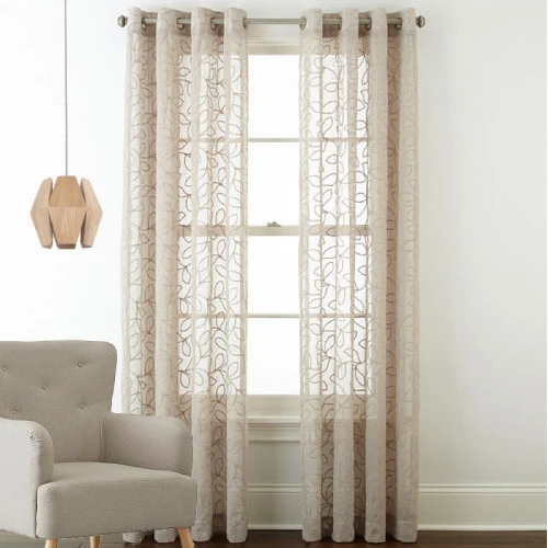 Sheer Eyelet Gold Patterned Curtain Panel 250 Drop