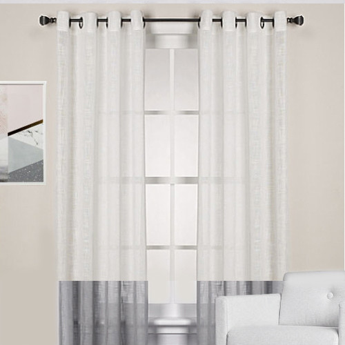 HOMESPUN Linen Look Sheer Eyelet Curtain Panel WHITE/GREY | New!