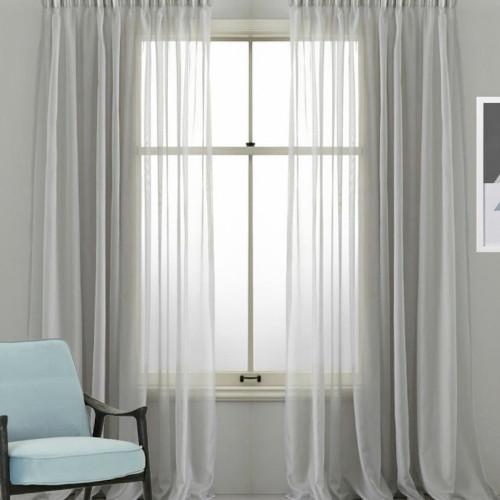Cotton Look Voile Pinch Pleat Curtains Grey | New | 4 Sizes