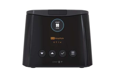 Fisher and Paykel Healthcare F & P SleepStyle Plus Auto CPAP, modern black medical device with digital display and control buttons for sleep therapy.