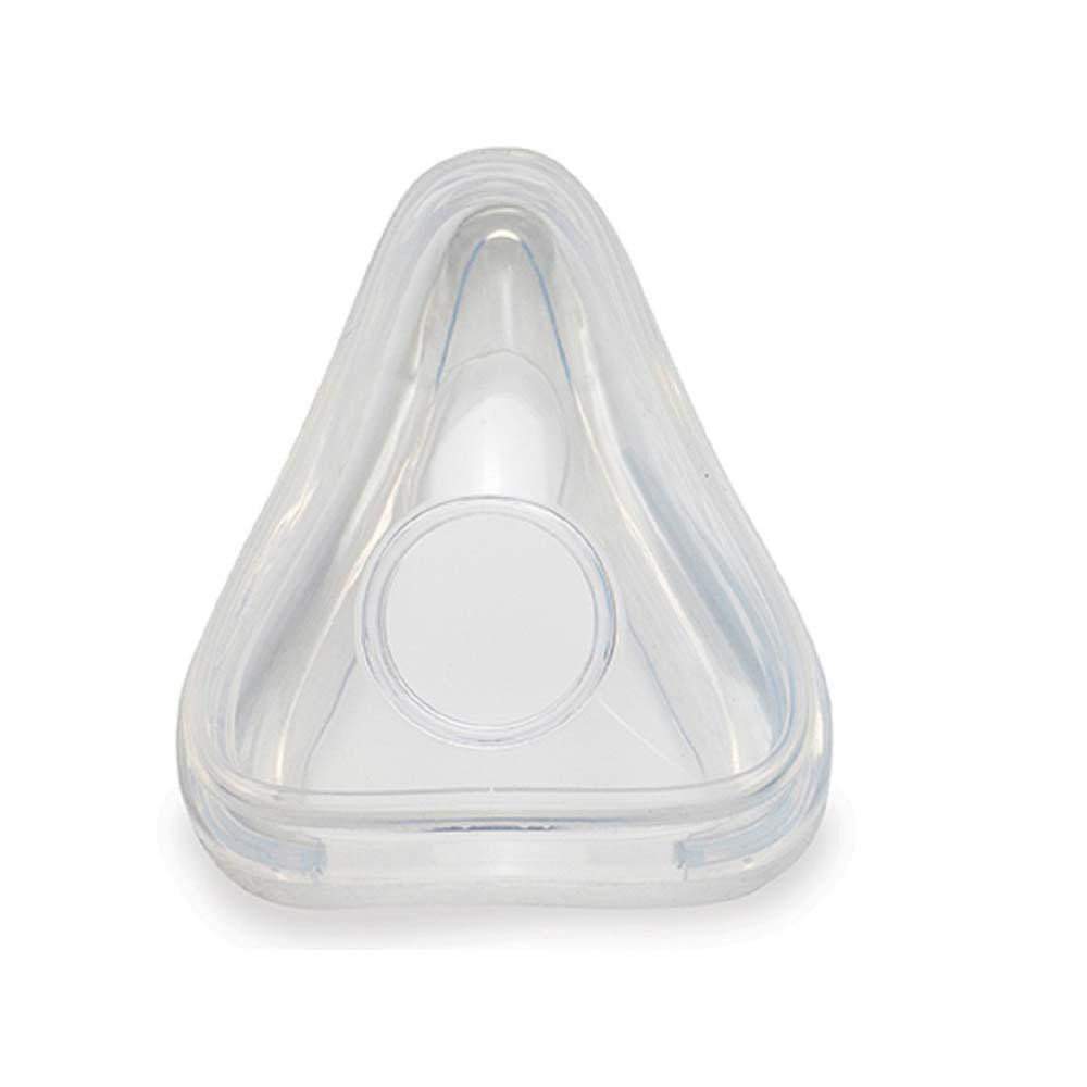 Philips Respironics Amara Silicone Cushion, transparent cushion for CPAP mask with a triangular shape and soft silicone material.