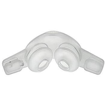 Resmed Swift Fx Silicone Cushions, clear silicone cushions for CPAP mask with dual openings and side connectors.
