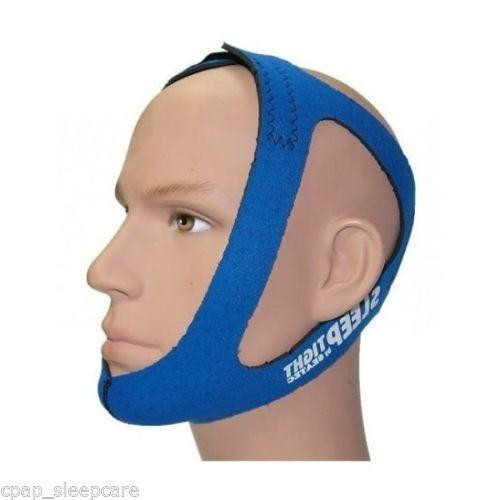 Seatec SleepTight Chin strap, a blue adjustable headgear designed for sleep support and jaw stabilization.