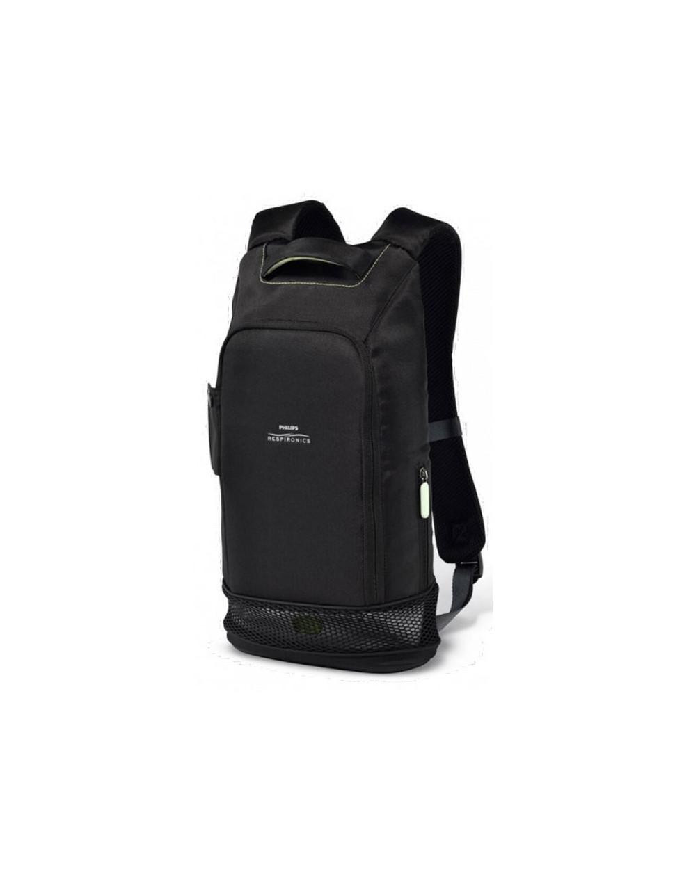 Philips Respironics SimplyGo Mini Backpack Black, compact and durable black backpack designed for portable oxygen concentrator, with multiple compartments and breathable straps.