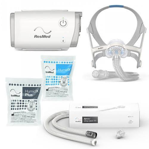 Resmed AirMini - Airtouch N20 Starter kit + Deluxe Bag, complete sleep therapy device set with mask, hoses, and accessories.