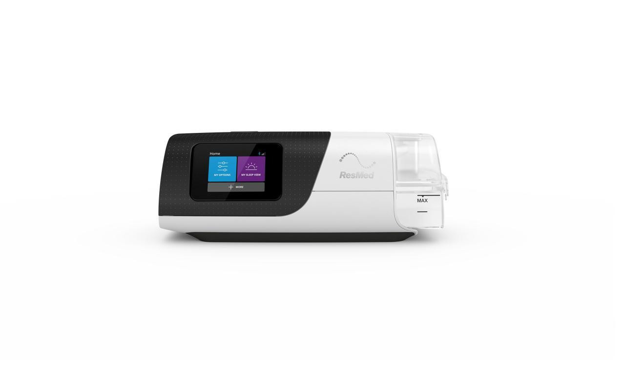 Resmed ResMed AirSense 11 Auto Freedom Package, modern medical device with a black and white design, touchscreen display, and sleek appearance.