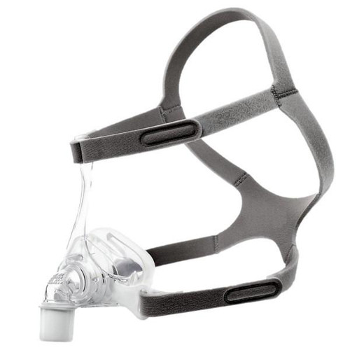 Philips Respironics Pico Nasal Interface, medical respiratory device in gray with adjustable straps and transparent nasal cushion.