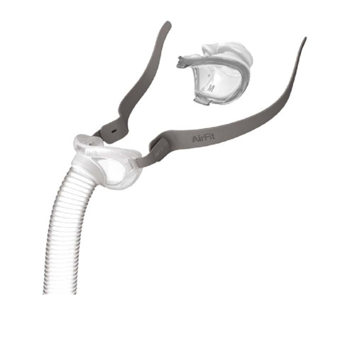 Resmed AirFit P10 Frame, lightweight nasal pillow mask frame with flexible head strap for sleep apnea therapy.