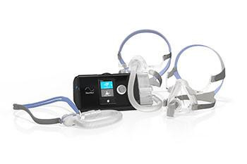 Resmed ResMed AirSense 10 Autoset - 4G Machine and Mask Pack, medical device with digital screen and attached mask for sleep apnea therapy.