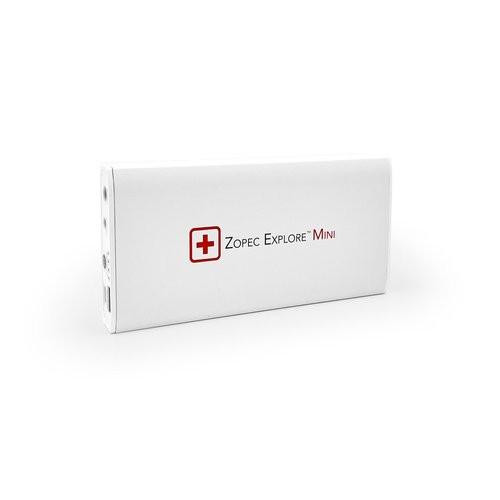 Zopec Explore Mini, portable medical device box with white packaging and red cross logo.