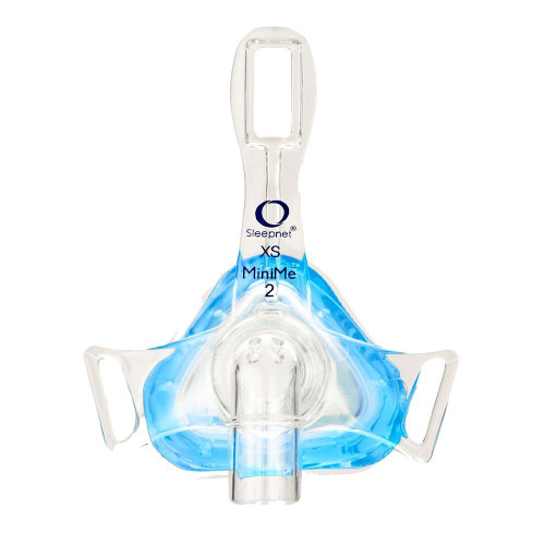 Sleepnet MiniMe 2 pediatric nasal mask, clear and blue, designed for children's respiratory therapy with a comfortable fit.