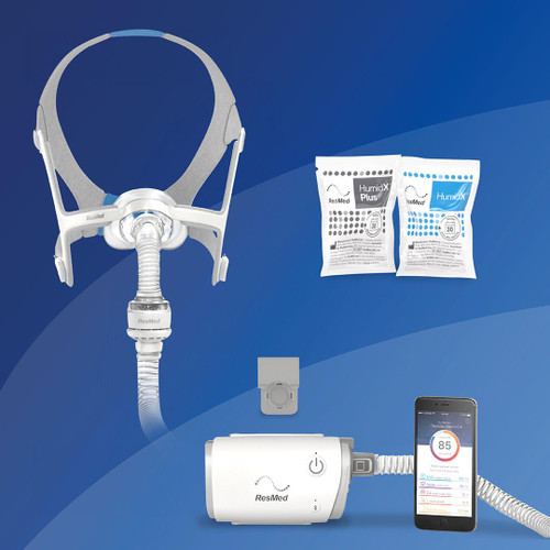ResMed AirMini - N20 Starter Kit, includes CPAP mask, hoses, and accessories for sleep therapy.